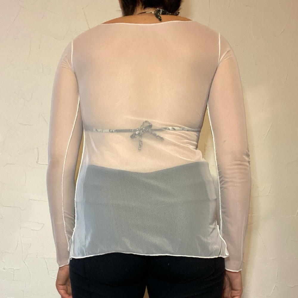 White Mesh Long Sleeve Shirt - Handmade - Picture 4 of 4